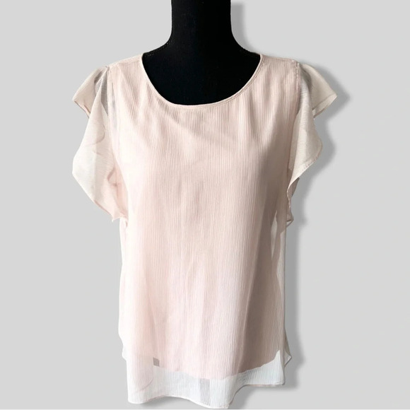 Vince Camuto RUFFLE  SLEEVE LUREX STRIPE TOP - Picture 1 of 12